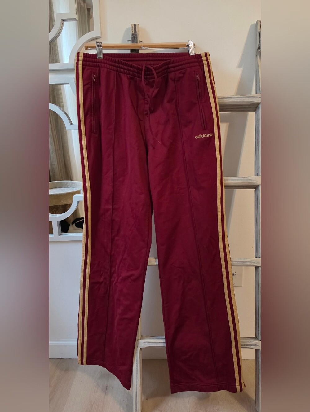 adidas SST Wide Leg Trackpant Striped Red & Yellow Medium